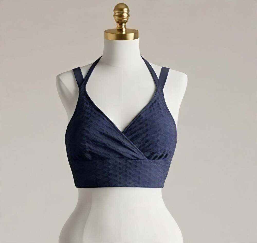 BloomChic 3X 22-24 Navy Honeycomb Cross 
 Back Swim Halter Strap Swim Top